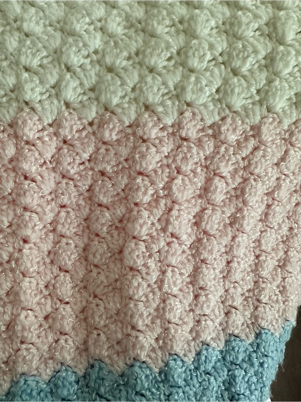 Soft Hand-Knit Kids/Throw Blanket, Pink Blue White - Unbranded